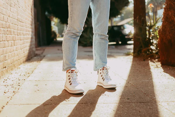 White Leather Grounded Ankle Boot